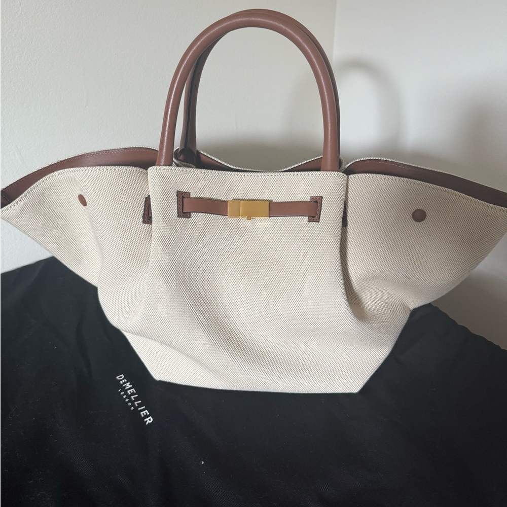 DeMellier Cream and Brown Tote with Elegant Two-Tone Design